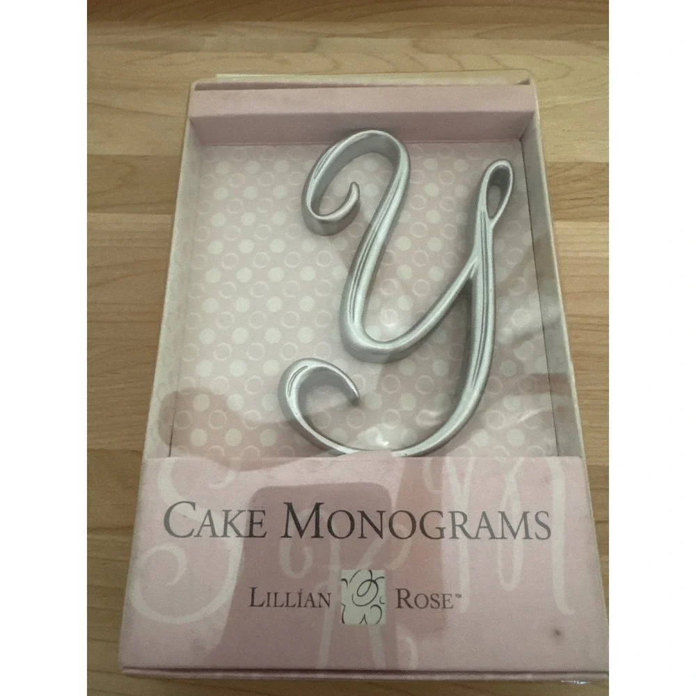 Lillian Rose Silver Cake Monogram Letter Y Wedding Topper Cursive Script CM100 Y